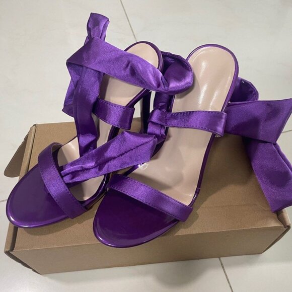 None Shoes - Purple Satin Tie-Up Heels